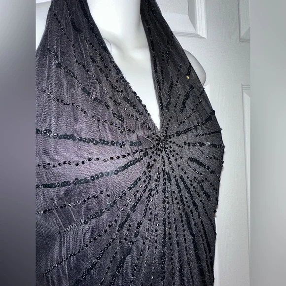 BCBGmaxazaria Small black halter beaded sequin beads top sheer - Picture 4 of 8